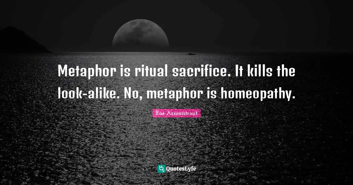 Metaphor is ritual sacrifice. It kills the look-alike. No, metaphor is homeopathy.