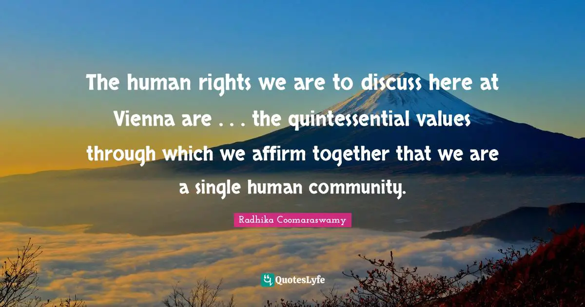 The human rights we are to discuss here at Vienna are . . . the quintessential values through which we affirm together that we are a single human community.