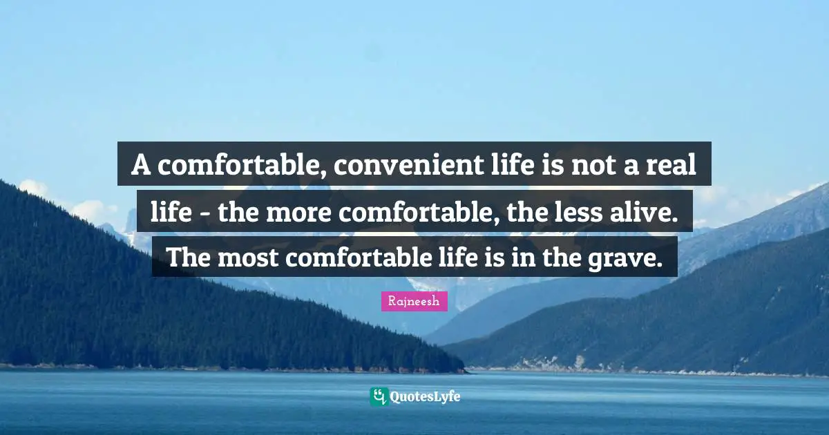 A comfortable, convenient life is not a real life - the more comfortable, the less alive. The most comfortable life is in the grave.