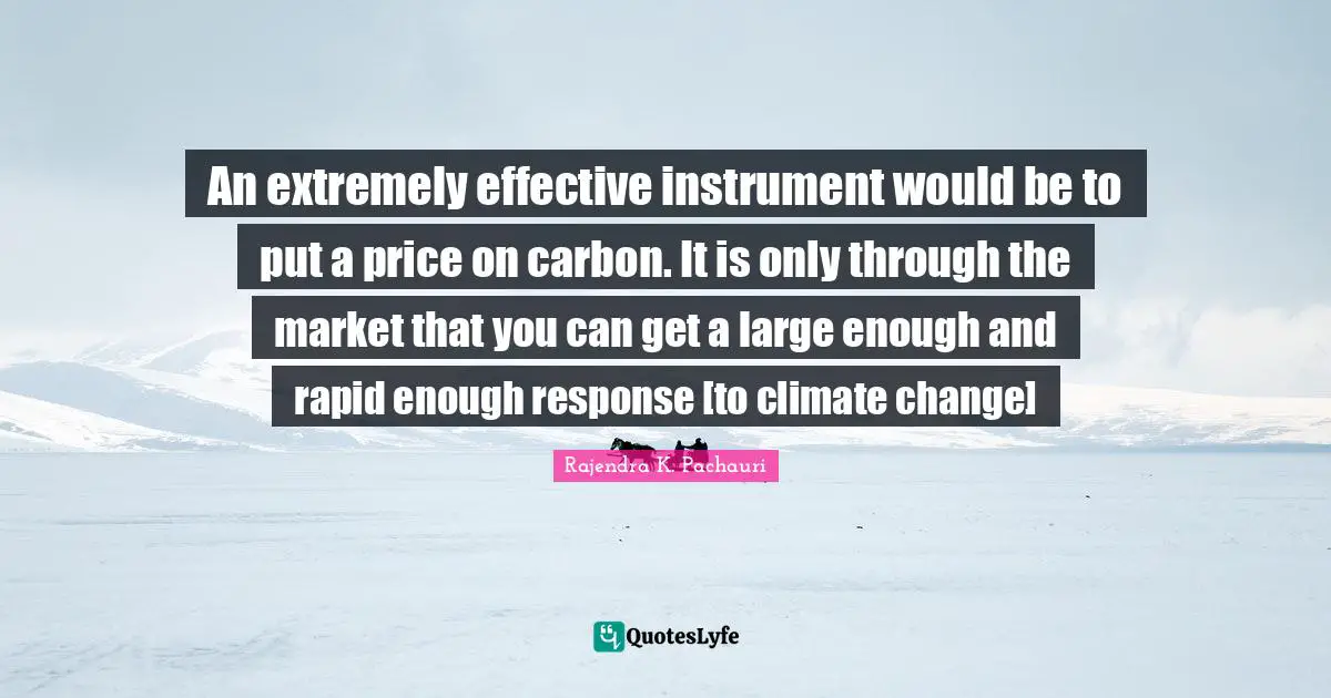 An extremely effective instrument would be to put a price on carbon. It is only through the market that you can get a large enough and rapid enough response [to climate change]