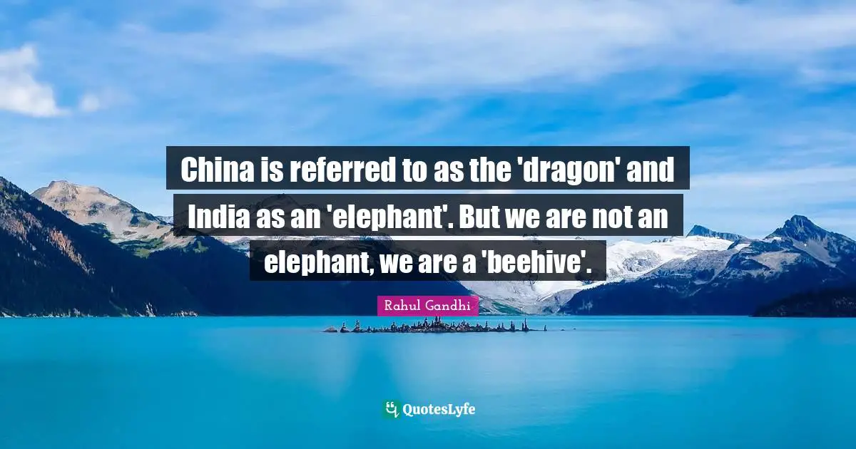 China is referred to as the 'dragon' and India as an 'elephant'. But we are not an elephant, we are a 'beehive'.