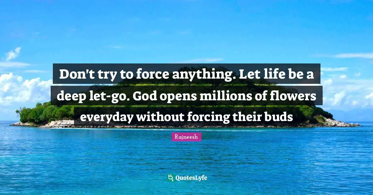Flower Quotes: "Don't try to force anything. Let life be a deep let-go. God opens millions of flowers everyday without forcing their buds"