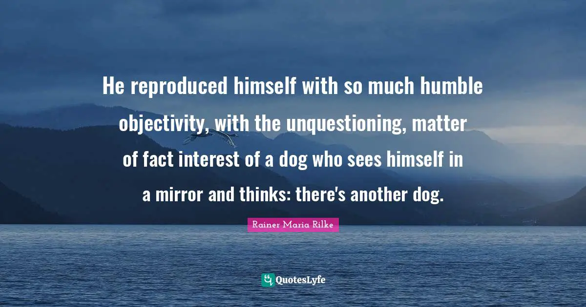 Matter Of Fact Quotes: "He reproduced himself with so much humble objectivity, with the unquestioning, matter of fact interest of a dog who sees himself in a mirror and thinks: there's another dog."