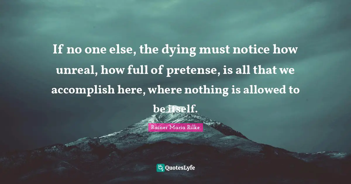 If no one else, the dying must notice how unreal, how full of pretense, is all that we accomplish here, where nothing is allowed to be itself.