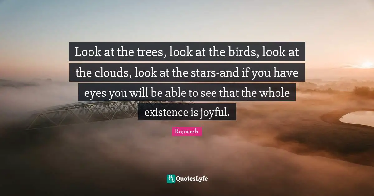 Look at the trees, look at the birds, look at the clouds, look at the stars-and if you have eyes you will be able to see that the whole existence is joyful.