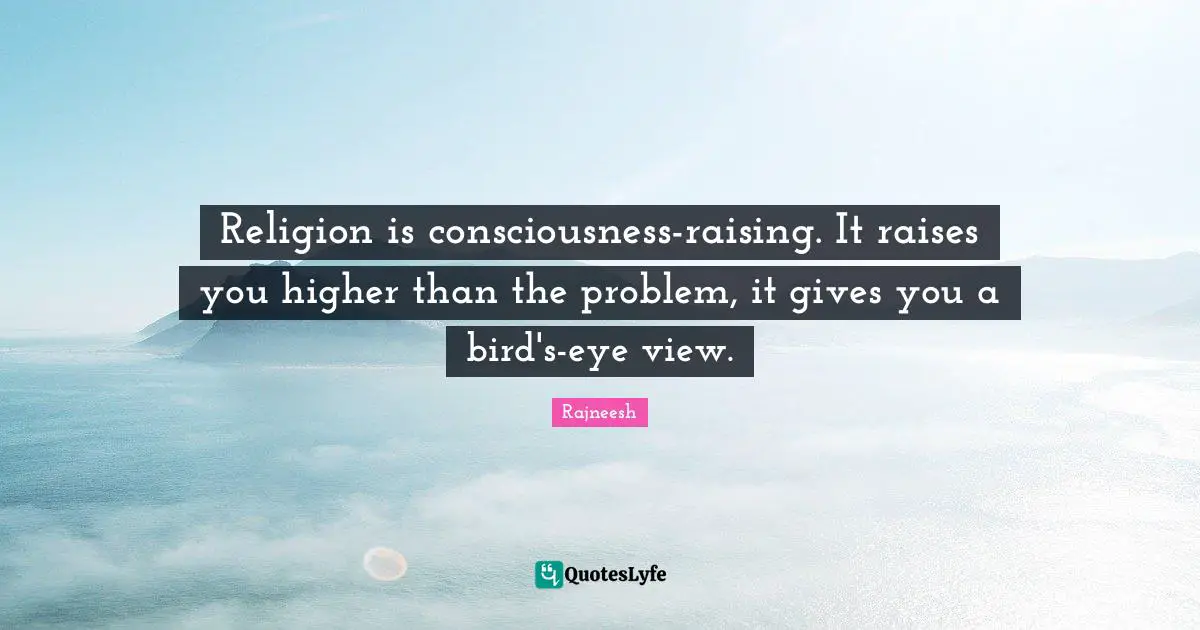 Religion is consciousness-raising. It raises you higher than the problem, it gives you a bird's-eye view.
