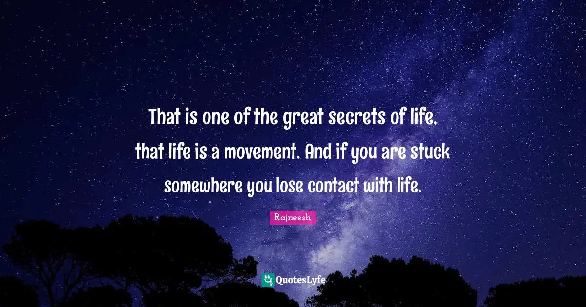 That is one of the great secrets of life, that life is a movement. And if you are stuck somewhere you lose contact with life.