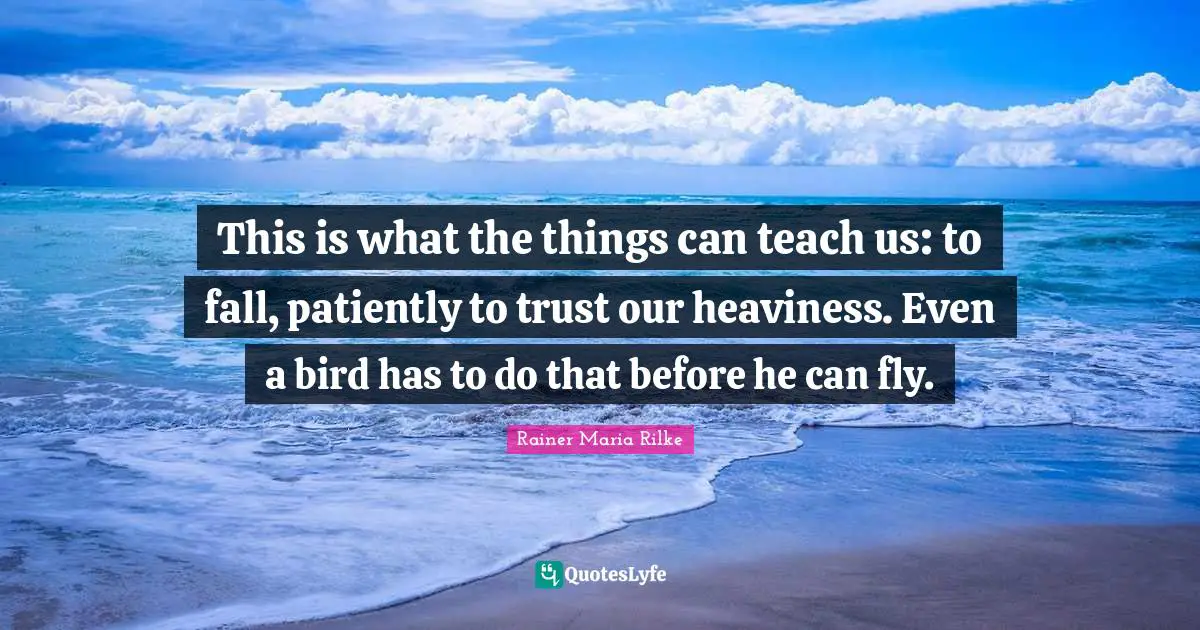 This is what the things can teach us: to fall, patiently to trust our heaviness. Even a bird has to do that before he can fly.
