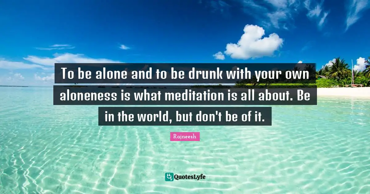 To be alone and to be drunk with your own aloneness is what meditation is all about. Be in the world, but don't be of it.