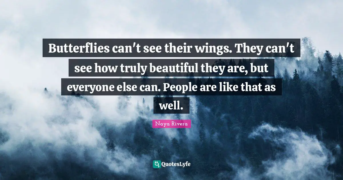 Butterflies can't see their wings. They can't see how truly beautiful they are, but everyone else can. People are like that as well.