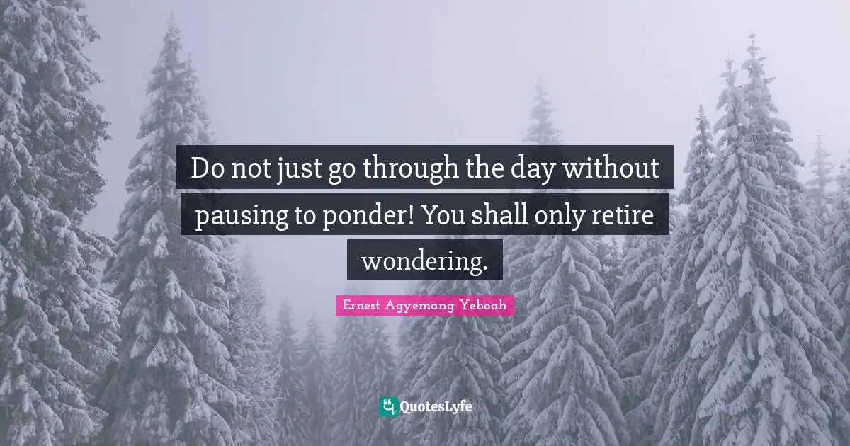 Do not just go through the day without pausing to ponder! You shall only retire wondering.