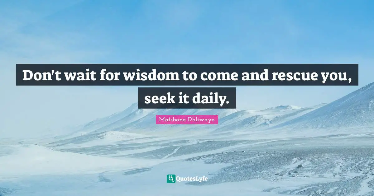 Don't wait for wisdom to come and rescue you, seek it daily.