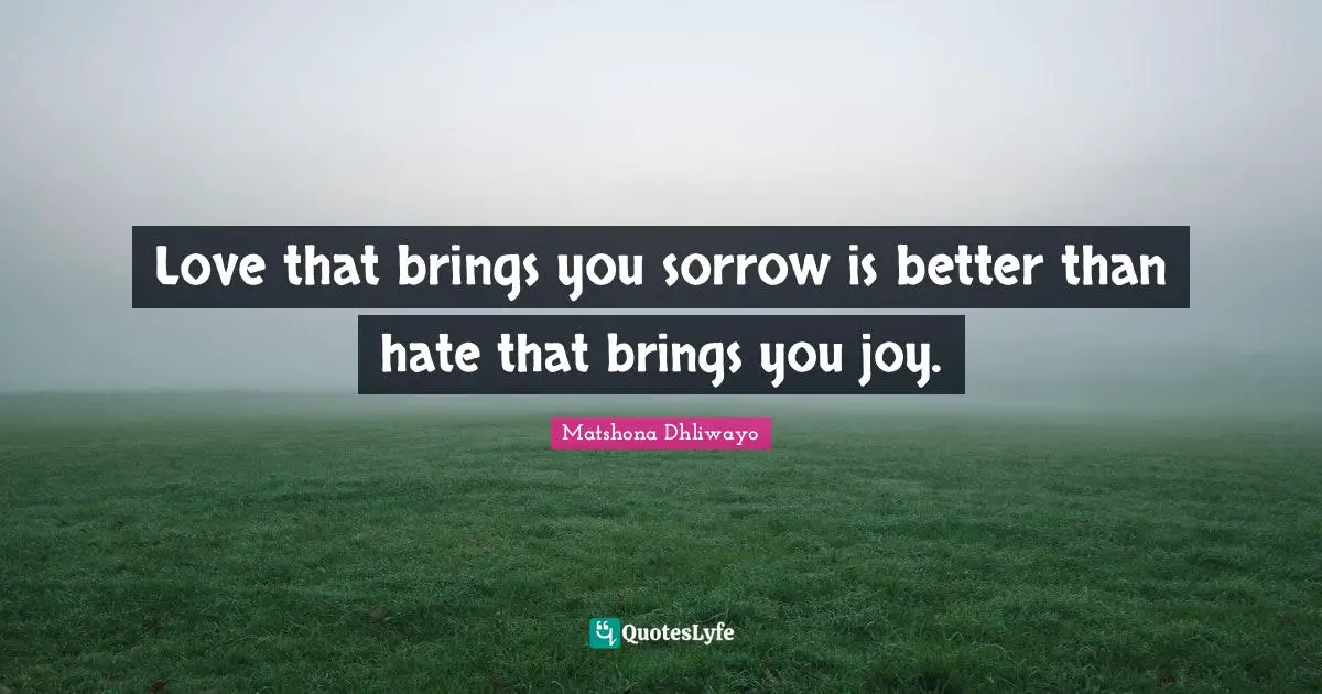 Love that brings you sorrow is better than hate that brings you joy.