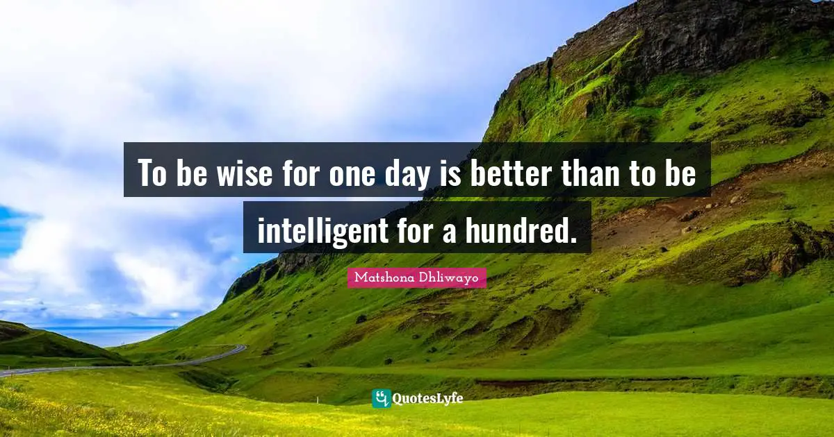 To be wise for one day is better than to be intelligent for a hundred.