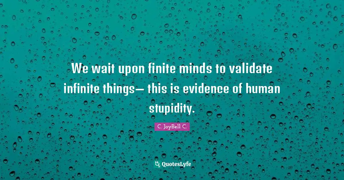 We wait upon finite minds to validate infinite things— this is evidence of human stupidity.