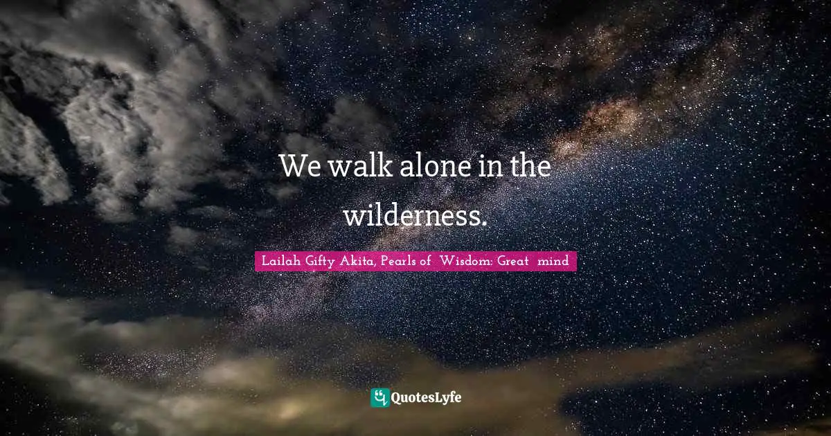 Alone But Not Lonely Quotes: "We walk alone in the wilderness."