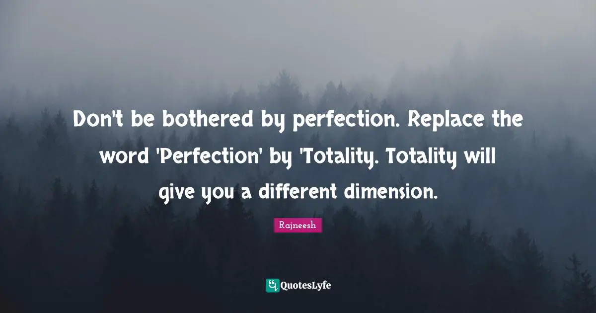 Don't be bothered by perfection. Replace the word 'Perfection' by 'Totality. Totality will give you a different dimension.
