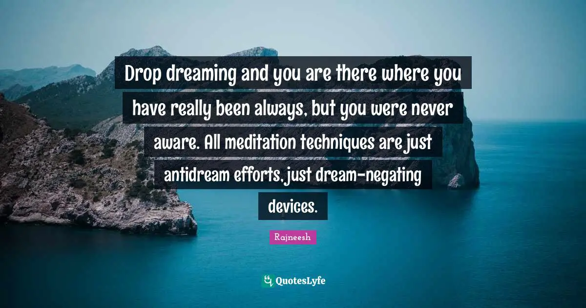 Drop dreaming and you are there where you have really been always, but you were never aware. All meditation techniques are just antidream efforts, just dream-negating devices.