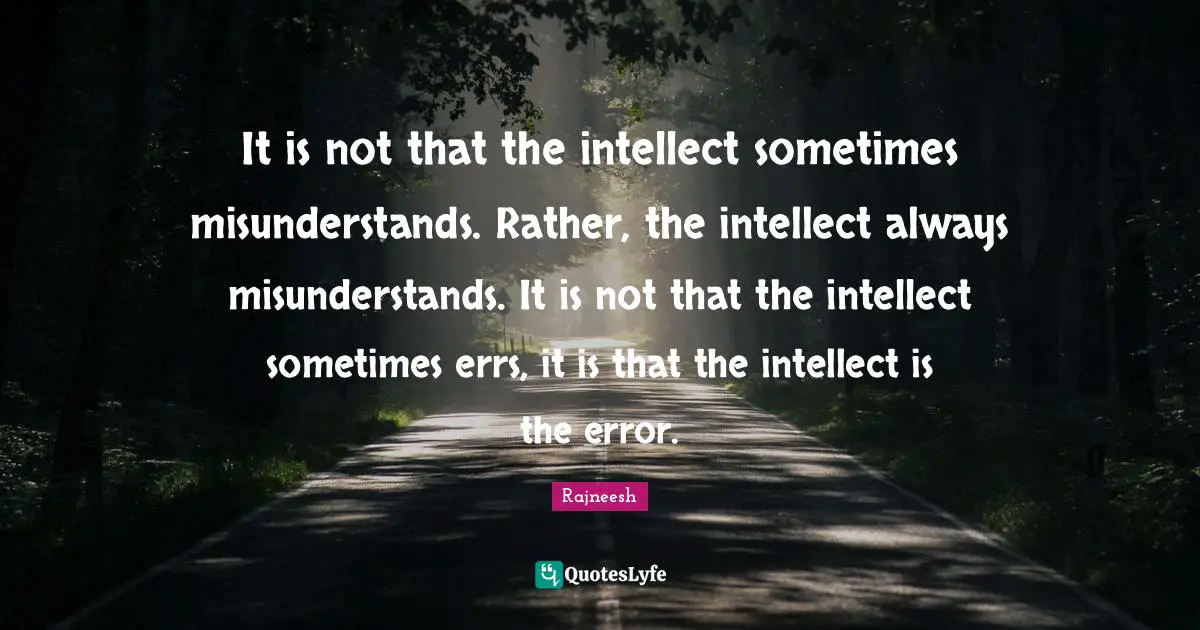 It is not that the intellect sometimes misunderstands. Rather, the intellect always misunderstands. It is not that the intellect sometimes errs, it is that the intellect is the error.