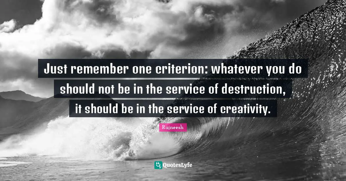 Just remember one criterion: whatever you do should not be in the service of destruction, it should be in the service of creativity.