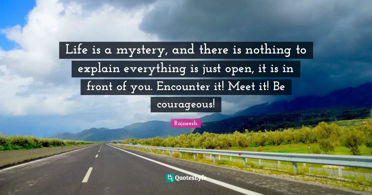 Life is a mystery, and there is nothing to explain everything is just open, it is in front of you. Encounter it! Meet it! Be courageous!