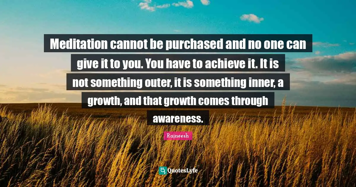 Meditation cannot be purchased and no one can give it to you. You have to achieve it. It is not something outer, it is something inner, a growth, and that growth comes through awareness.