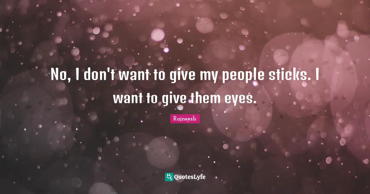 No, I don't want to give my people sticks. I want to give them eyes.