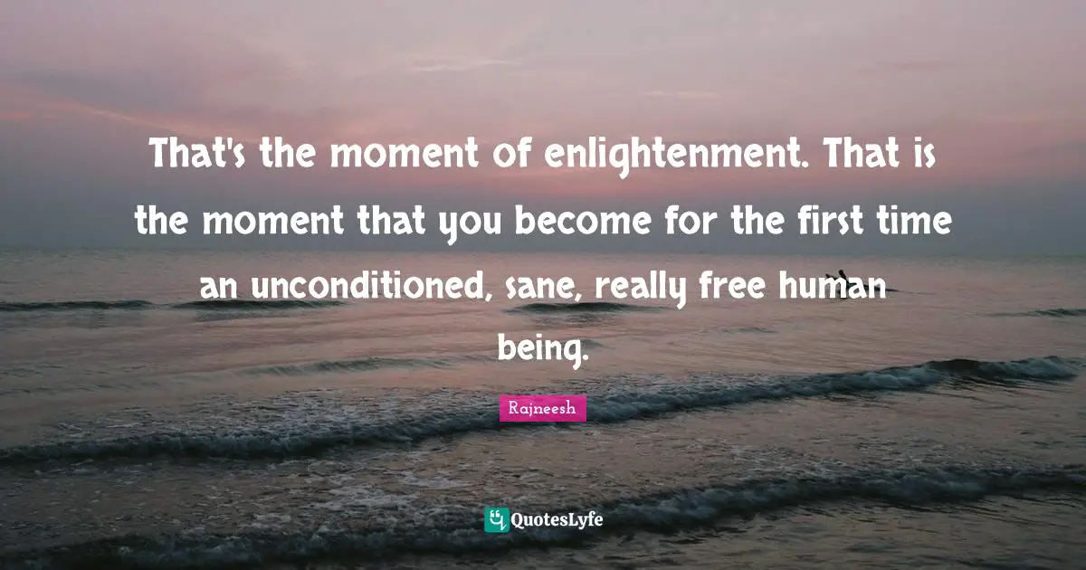 That's the moment of enlightenment. That is the moment that you become for the first time an unconditioned, sane, really free human being.