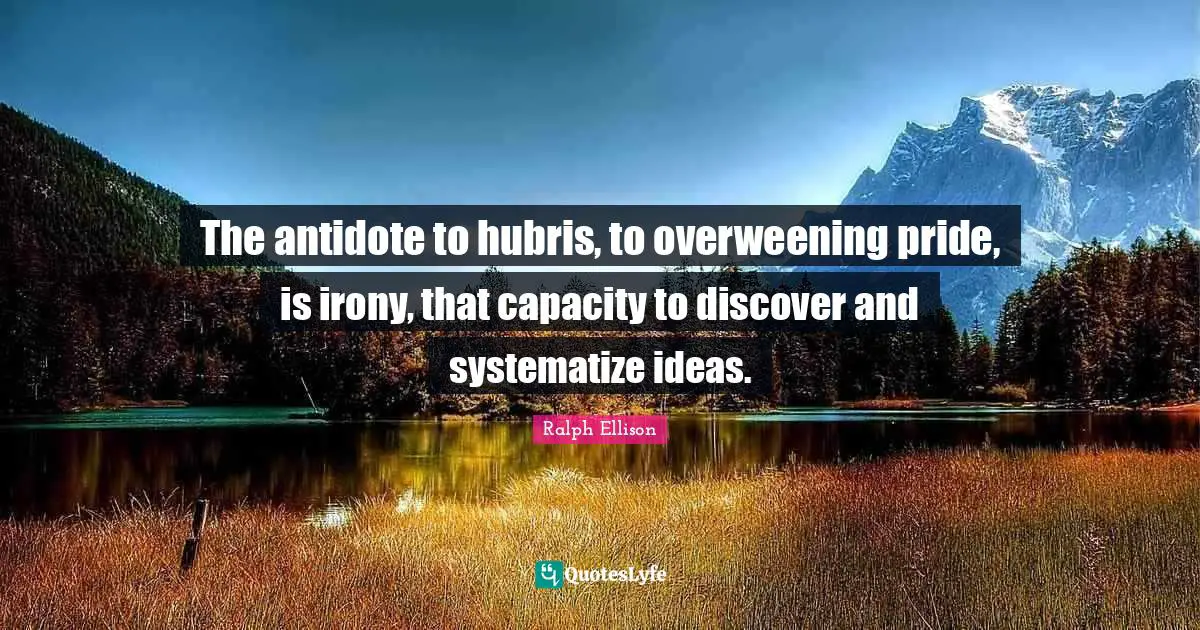 The antidote to hubris, to overweening pride, is irony, that capacity to discover and systematize ideas.