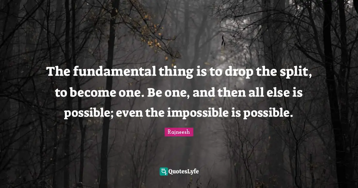 The fundamental thing is to drop the split, to become one. Be one, and then all else is possible; even the impossible is possible.