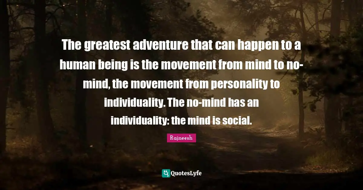 The greatest adventure that can happen to a human being is the movement from mind to no-mind, the movement from personality to individuality. The no-mind has an individuality: the mind is social.