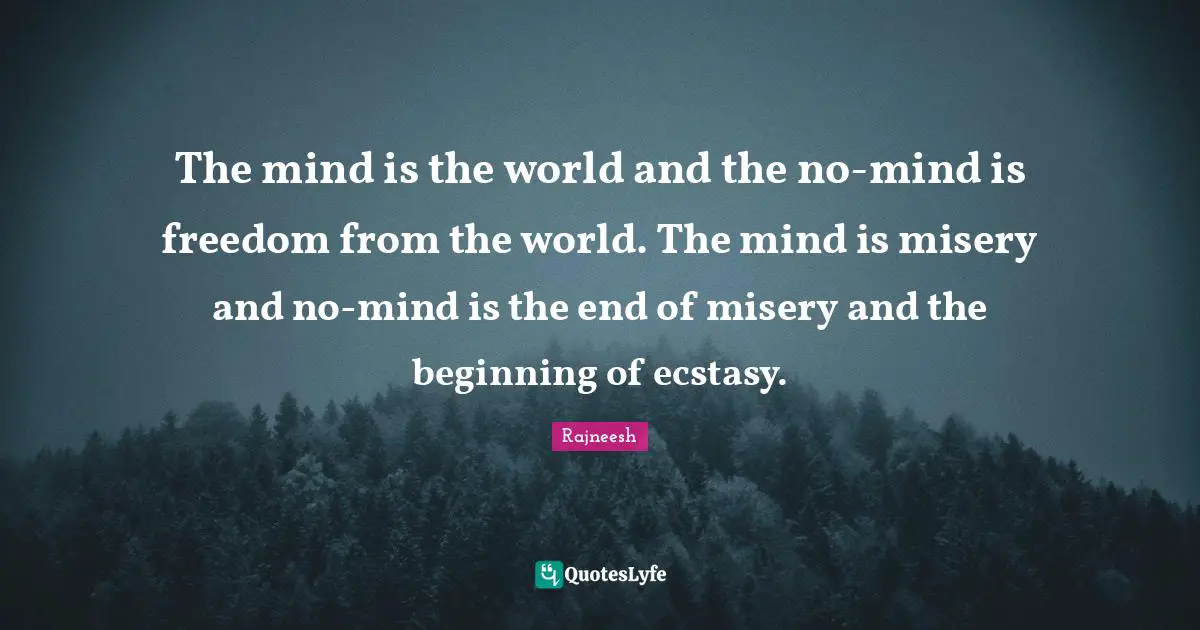 The mind is the world and the no-mind is freedom from the world. The mind is misery and no-mind is the end of misery and the beginning of ecstasy.