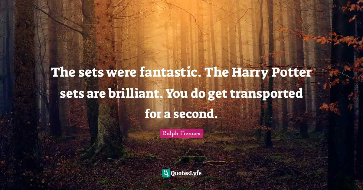 Ralph Fiennes Quotes: "The sets were fantastic. The Harry Potter sets are brilliant. You do get transported for a second."