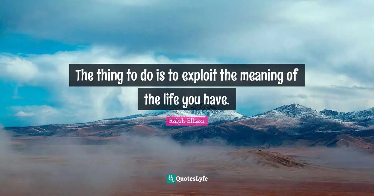 Ralph Ellison Quotes: "The thing to do is to exploit the meaning of the life you have."