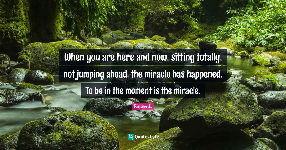 When you are here and now, sitting totally, not jumping ahead, the miracle has happened. To be in the moment is the miracle.