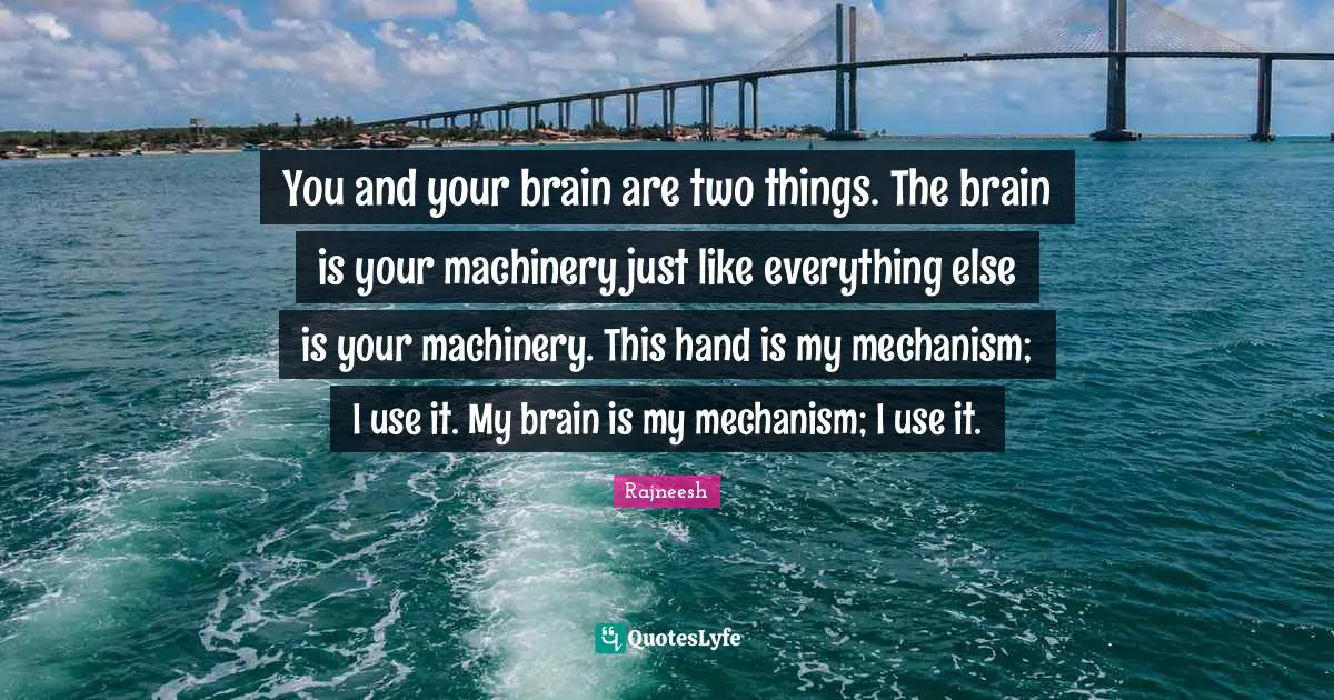 You and your brain are two things. The brain is your machinery just like everything else is your machinery. This hand is my mechanism; I use it. My brain is my mechanism; I use it.