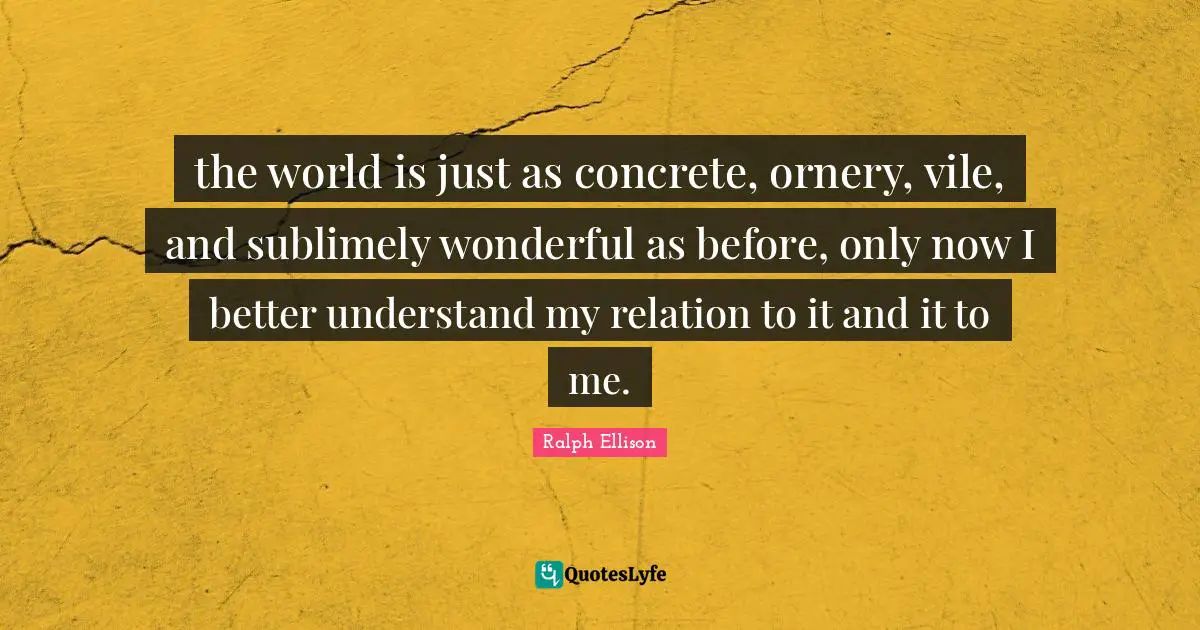 the world is just as concrete, ornery, vile, and sublimely wonderful as before, only now I better understand my relation to it and it to me.