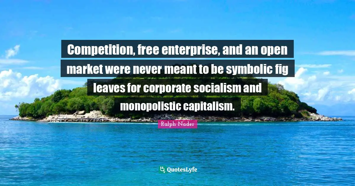 Free Enterprise Quotes: "Competition, free enterprise, and an open market were never meant to be symbolic fig leaves for corporate socialism and monopolistic capitalism."