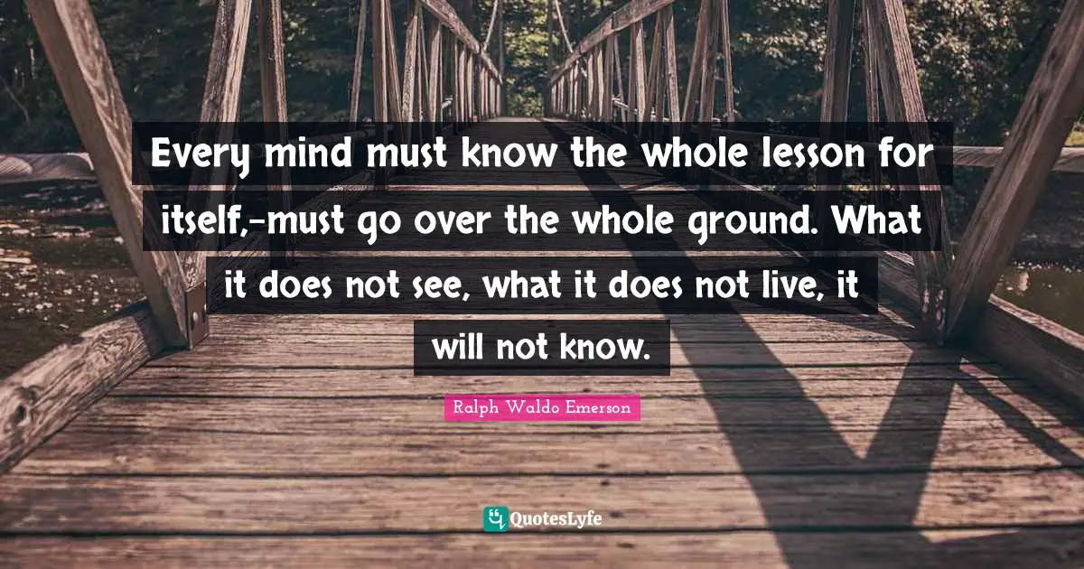 Every mind must know the whole lesson for itself,-must go over the whole ground. What it does not see, what it does not live, it will not know.