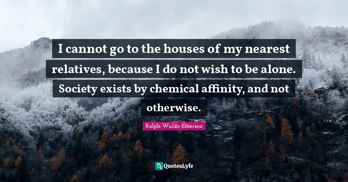 I cannot go to the houses of my nearest relatives, because I do not wish to be alone. Society exists by chemical affinity, and not otherwise.