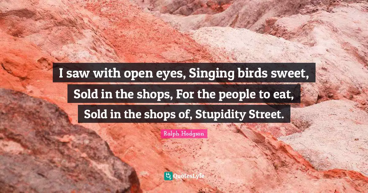 I saw with open eyes, Singing birds sweet, Sold in the shops, For the people to eat, Sold in the shops of, Stupidity Street.