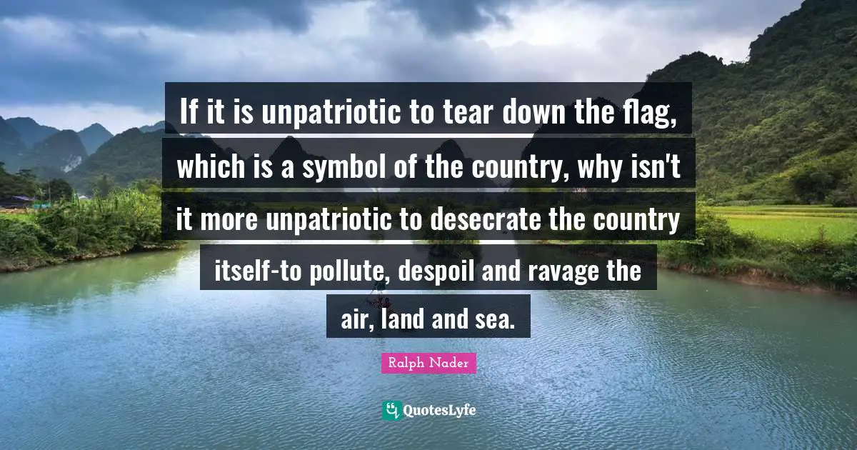 If it is unpatriotic to tear down the flag, which is a symbol of the country, why isn't it more unpatriotic to desecrate the country itself-to pollute, despoil and ravage the air, land and sea.