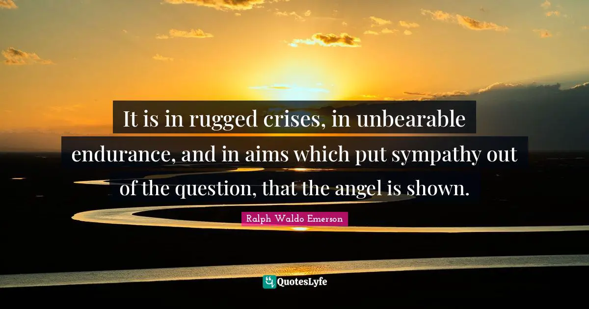 It is in rugged crises, in unbearable endurance, and in aims which put sympathy out of the question, that the angel is shown.