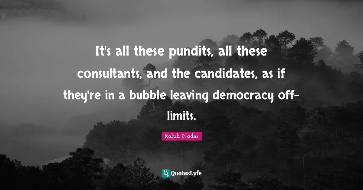 It's all these pundits, all these consultants, and the candidates, as if they're in a bubble leaving democracy off-limits.