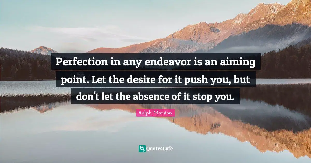 Perfection in any endeavor is an aiming point. Let the desire for it push you, but don't let the absence of it stop you.