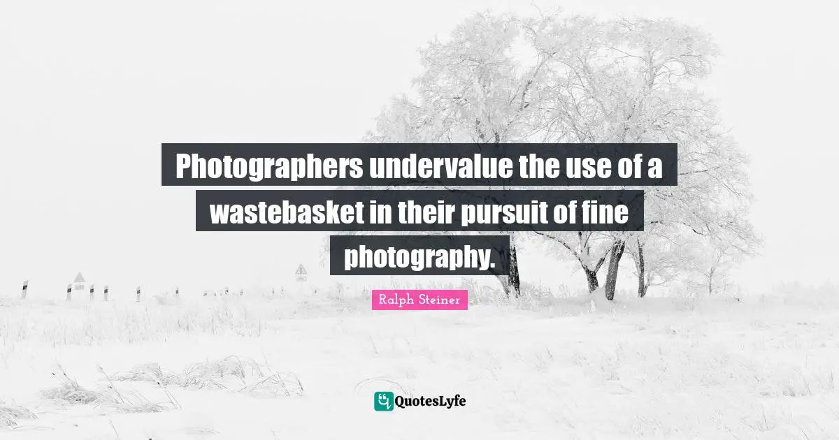 Photographers undervalue the use of a wastebasket in their pursuit of fine photography.