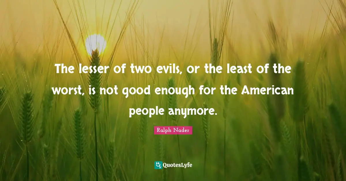 Not Good Enough Quotes: "The lesser of two evils, or the least of the worst, is not good enough for the American people anymore."