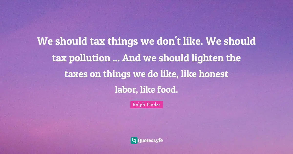 We should tax things we don't like. We should tax pollution ... And we should lighten the taxes on things we do like, like honest labor, like food.