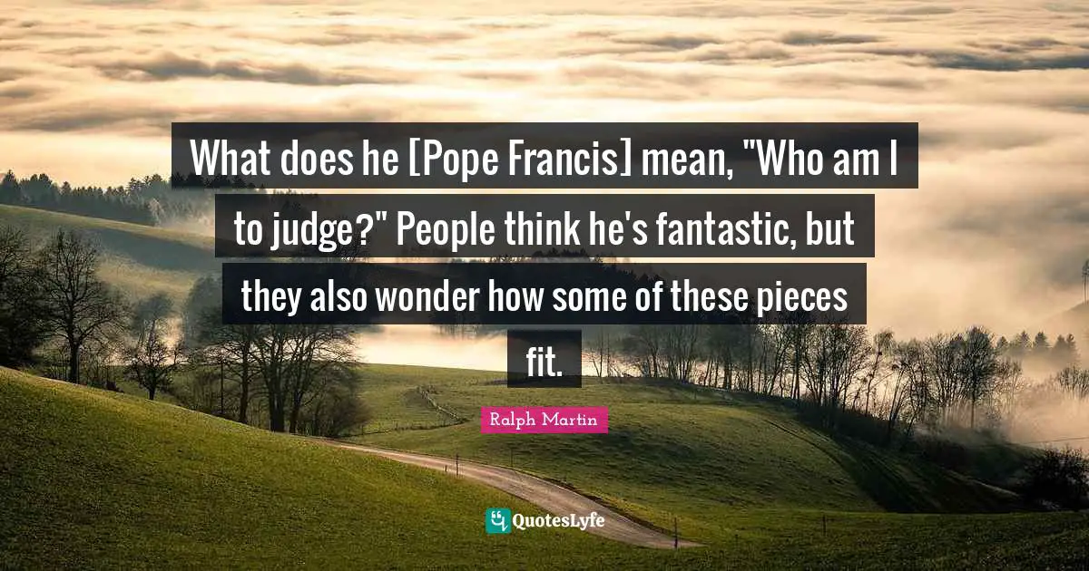 What does he [Pope Francis] mean, "Who am I to judge?" People think he's fantastic, but they also wonder how some of these pieces fit.