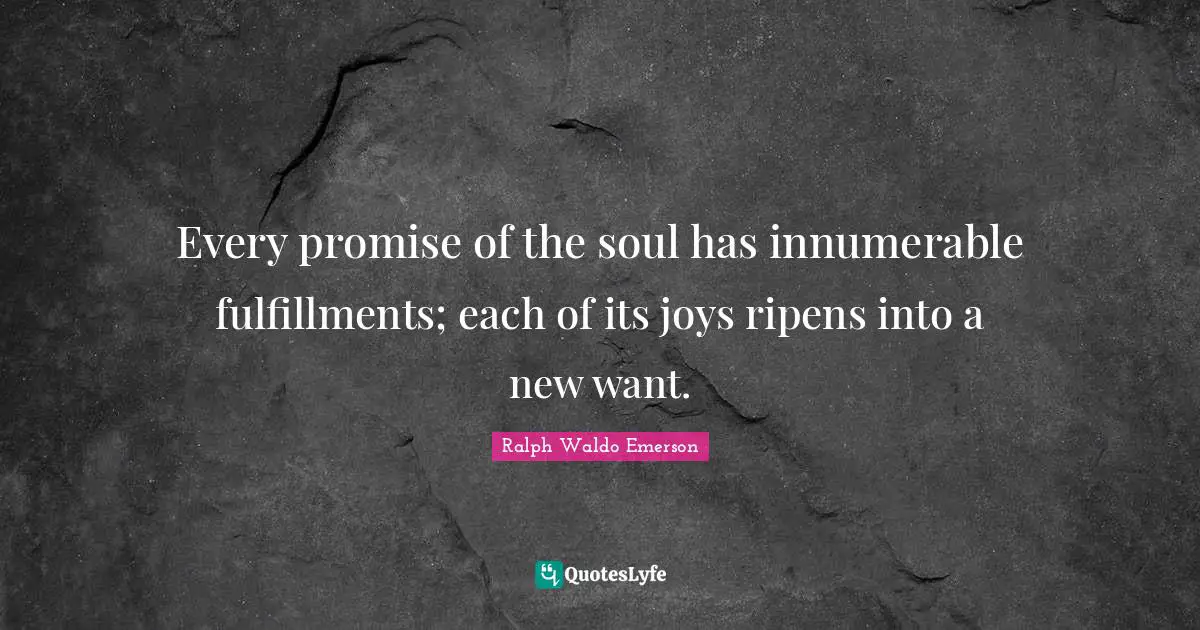 Every promise of the soul has innumerable fulfillments; each of its joys ripens into a new want.